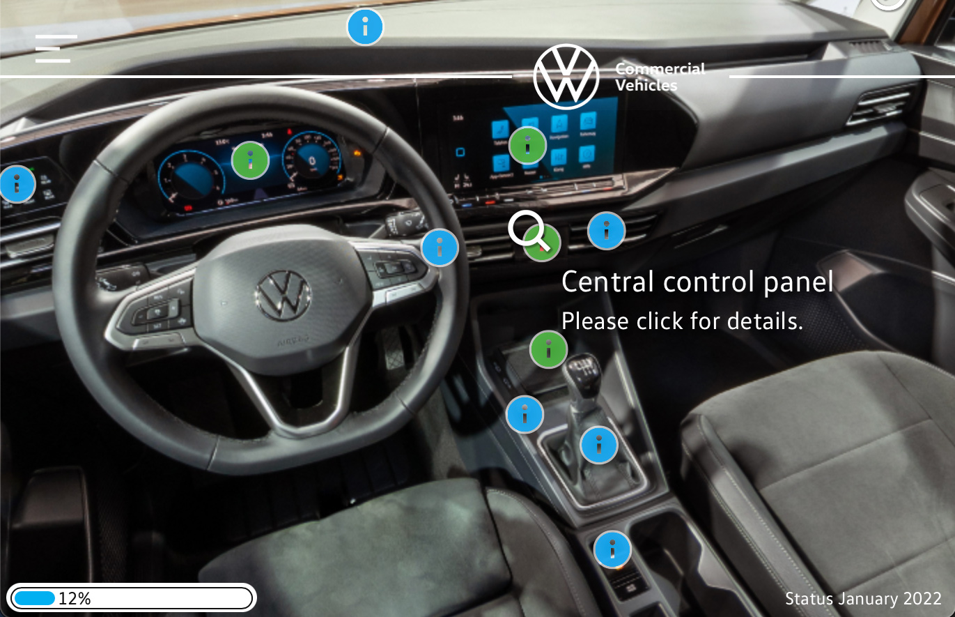 Multiple anchor points and user interface items for the VW caddy immersive training from Look.Insite