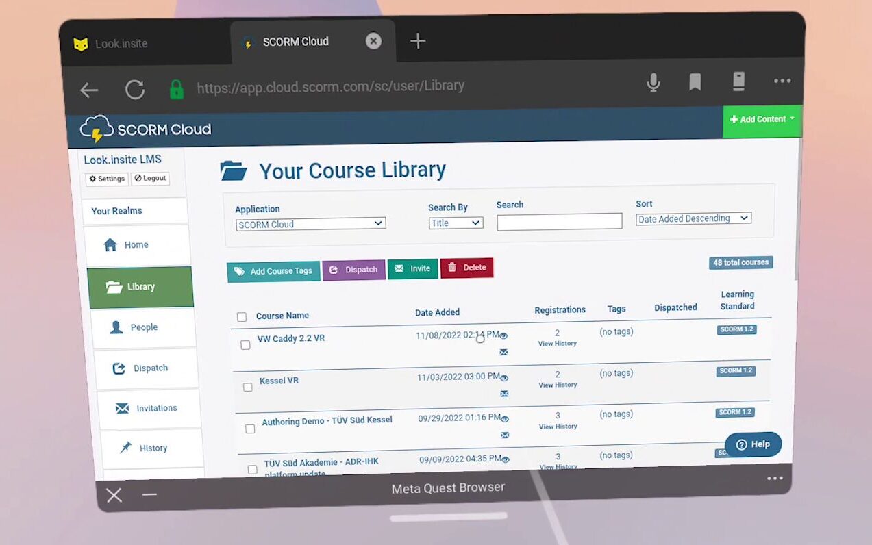 The learning management system library-LMS for immersive training from Look.Insite