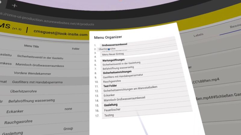 Menu organisation with the content management system with immersive training from Look.Insite